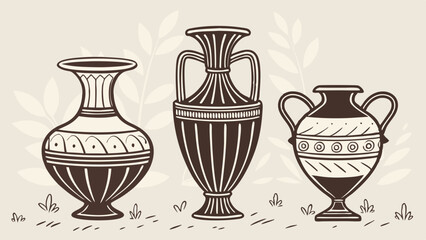 Vintage Greek Vases Illustration Antique Pottery Collection Hand Drawn Decorative Ceramic Jars Classic Ancient Art Vector Design