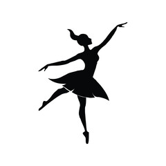 Dancer Silhouette Vector Illustration – Ballet Girl Pose Clipart, Elegant Female Dance Black Outline   © azad