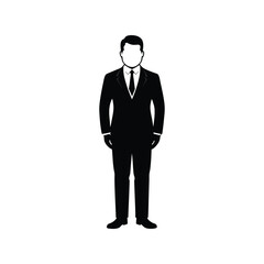 Businessman with Formal Suit Silhouette Vector – Male Corporate Pose Illustration, Professional Man Icon