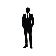 Businessman with Formal Suit Silhouette Vector – Male Corporate Pose Illustration, Professional Man Icon
