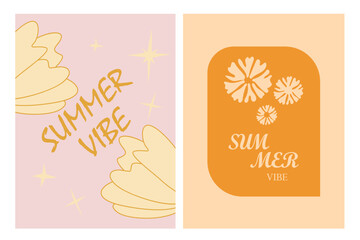 Creative abstract concept for a summer vibe banner poster set with abstract leaves, plants, flowers. Templates for celebration, branding, cards, covers, labels