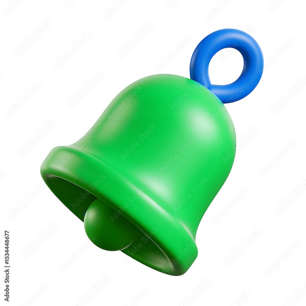 Poster isolated green notification bell with blue loop on transparent background