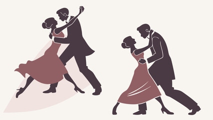 Elegant couples dancing ballroom dance silhouettes romantic partnership and love celebration event