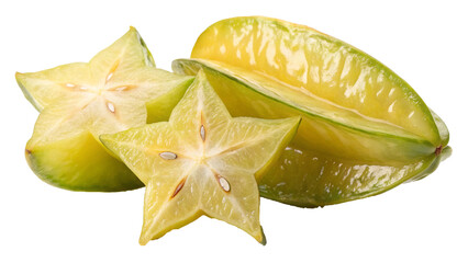 Fototapeta premium Ripe Starfruit with Cross-Section Slice on Transparent Background