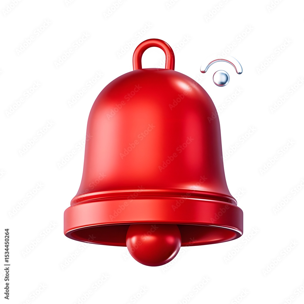 Poster isolated shiny red notification bell with connection signal icon graphic