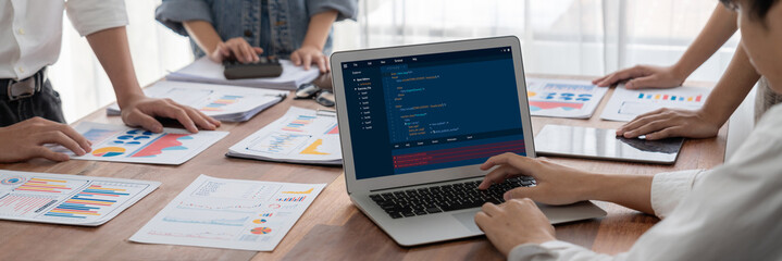 Software development programming on computer screen for brisk application and program coding