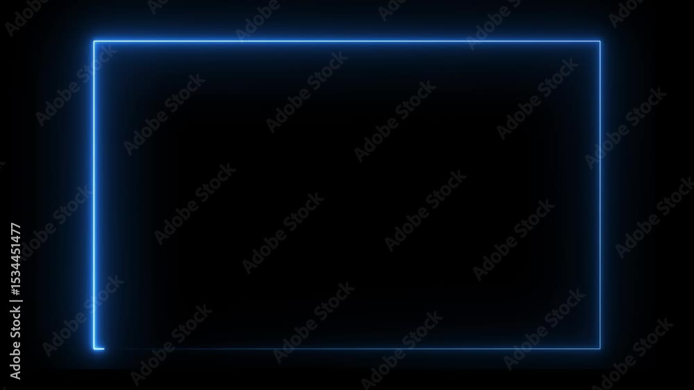 Poster blue color rectangle glowing neon frame background animation, glowing neon rectangle border frame in