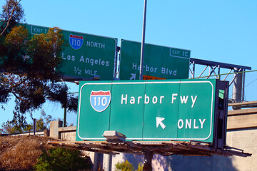 San Pedro (Port of Los Angeles), California: Road Sign for Interstate 110 Harbor Freeway 
