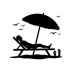 Man on the Beach Silhouette Vector Illustration – Summer Vacation Scene, Relaxing Male Figure