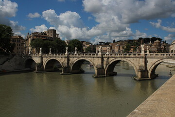 View of the Tiber river and Victor Emmanuel II bridge, in honor of the first king of united Italy,...