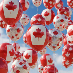 realistic canada day balloons, Isolated on white Background.