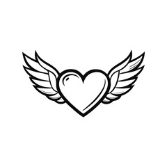 Fototapeta premium Hand-Drawn Doodle Line Heart with Wings Silhouette Vector – Love Symbol, Cute Sketch, Romantic Icon Art