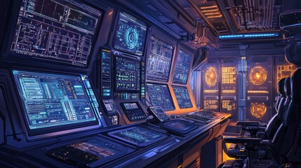 Obraz premium Futuristic control room interior