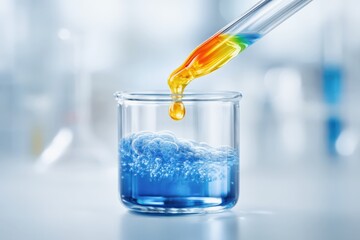 Toxic water test with labeled heavy metals in lab beaker