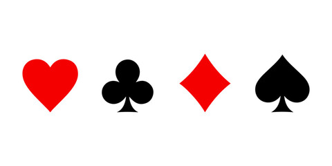Poker Card Symbols Silhouette Vector Set – Heart, Club, Spade, Diamond Suit Icons, Casino Game Graphic Art