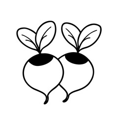 Radish Duo Line Art – Black and White Root Vegetable Clipart for Gardening, Farm, and Food-Themed Projects