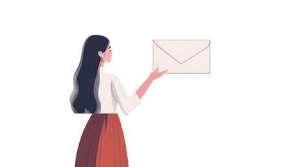 Modern Flat Vector Illustration Featuring an Elegant Woman with an Oversized Envelope on a Pristine White Background Representing Dynamic Communication