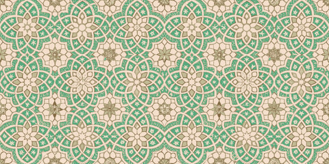 Obraz premium Intricate teal and beige floral pattern design.