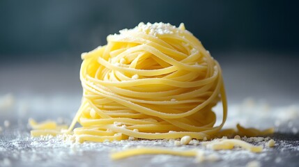 Artistic Display of a Generous Heap of Spelt Pasta Positioned on a Minimalist Background Highlighting Organic Textures and Natural Culinary Beauty