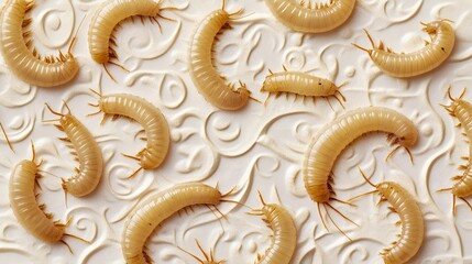 Intricate Overhead Glimpse of Abundant Mealworms Sprawled Across a Fine Patterned Surface Emphasizing Organic Curves and Subtle Details