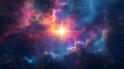 Surreal visual depiction of a delicate star in a dynamic cosmic expanse with twinkling brilliance and vivid chiaroscuro details in an artful style
