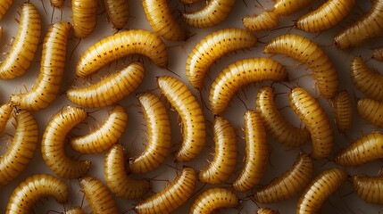Intricate Overhead Glimpse of Abundant Mealworms Sprawled Across a Fine Patterned Surface Emphasizing Organic Curves and Subtle Details