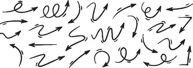 Hand-drawn arrow icon set. A collection of curved