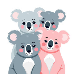 Obraz premium Cute Cartoon Koalas Illustration-Adorable Koala Bears with Pink Cheeks-Perfect for Kids Room Decor-Sweet Animal Art for Nursery-Lovely Koala Family Image
