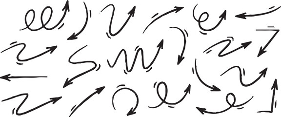 Hand-drawn arrow icon set. A collection of curved