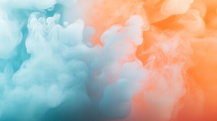 Vibrant Clouds of Orange and Blue Smoke Swirling Together in a Dynamic Display at a Creative Art Event