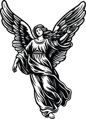 Fototapeta premium Elegant Angel with Wings in Black and White Vector Illustration