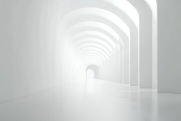 Light-filled Corridor With Arched Ceilings and Smooth Flooring Creating a Serene Atmosphere in a Modern Architectural Design