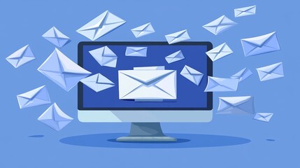 Digital Communication Revolution With Emails Flying Around a Computer Screen in a Modern Workspace