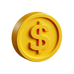 Yellow Dollar Coin Isolated on Transparent Background for Finance Concept