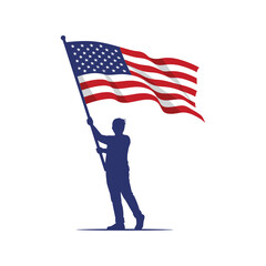 4th of July Vector Illustration – Person Holding American Flag, Patriotic Celebration, Independence Day Art

