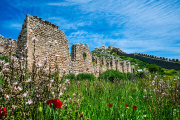 Stone ruins and fortress wall at Akrokorinthos