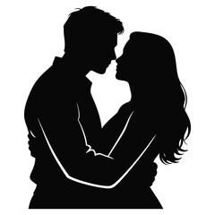 Silhouette of a couple embracing intimately with foreheads touching in a tender and romantic moment together