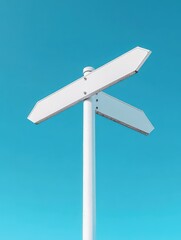 Exploring directional choices a white signpost against a clear blue sky symbolizing adventure and new paths ahead