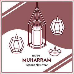 Elegant 3D Islamic New Year Poster with Geometric Candle Holders and Glowing Warm Light