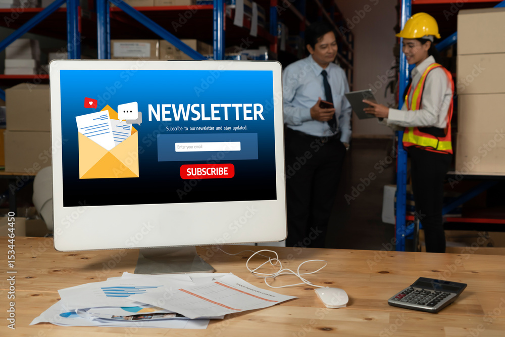 Poster newsletter signup page on computer for customer to subscribe snugly newsletter update information to