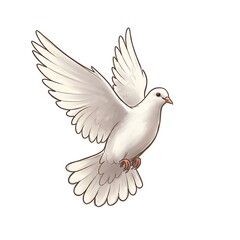 White dove flying with spread wings in a simple illustration  