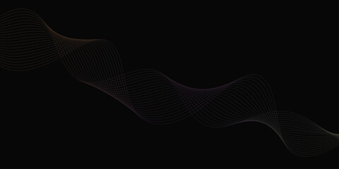 Abstract background with waves for banner. Web banner size. Vector background with lines. Element for design isolated on black. Vector illustration.	