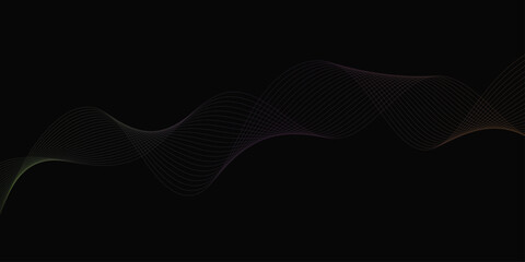 Abstract background with waves for banner. Web banner size. Vector background with lines. Element for design isolated on black. Vector illustration.	