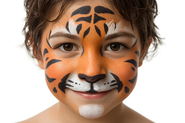 Child's face painted like a tiger
