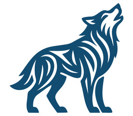 Tribal-inspired howling wolf silhouette in bold lines, modern vector logo design suitable for wildlife branding, tattoos, and adventure themes