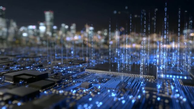 A detailed macro shot of server nodes processing blockchain data, hash codes floating in AR-style overlays above the blinking motherboard LEDs