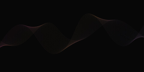 Abstract background with waves for banner. Web banner size. Vector background with lines. Element for design isolated on black. Vector illustration.	