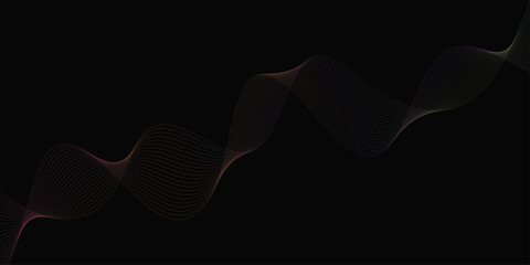 Abstract background with waves for banner. Web banner size. Vector background with lines. Element for design isolated on black. Vector illustration.	