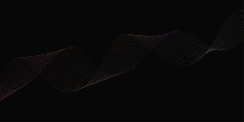 Abstract background with waves for banner. Web banner size. Vector background with lines. Element for design isolated on black. Vector illustration.	