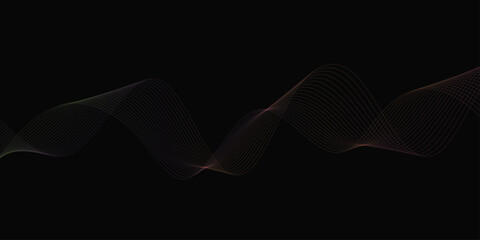 Abstract background with waves for banner. Web banner size. Vector background with lines. Element for design isolated on black. Vector illustration.	